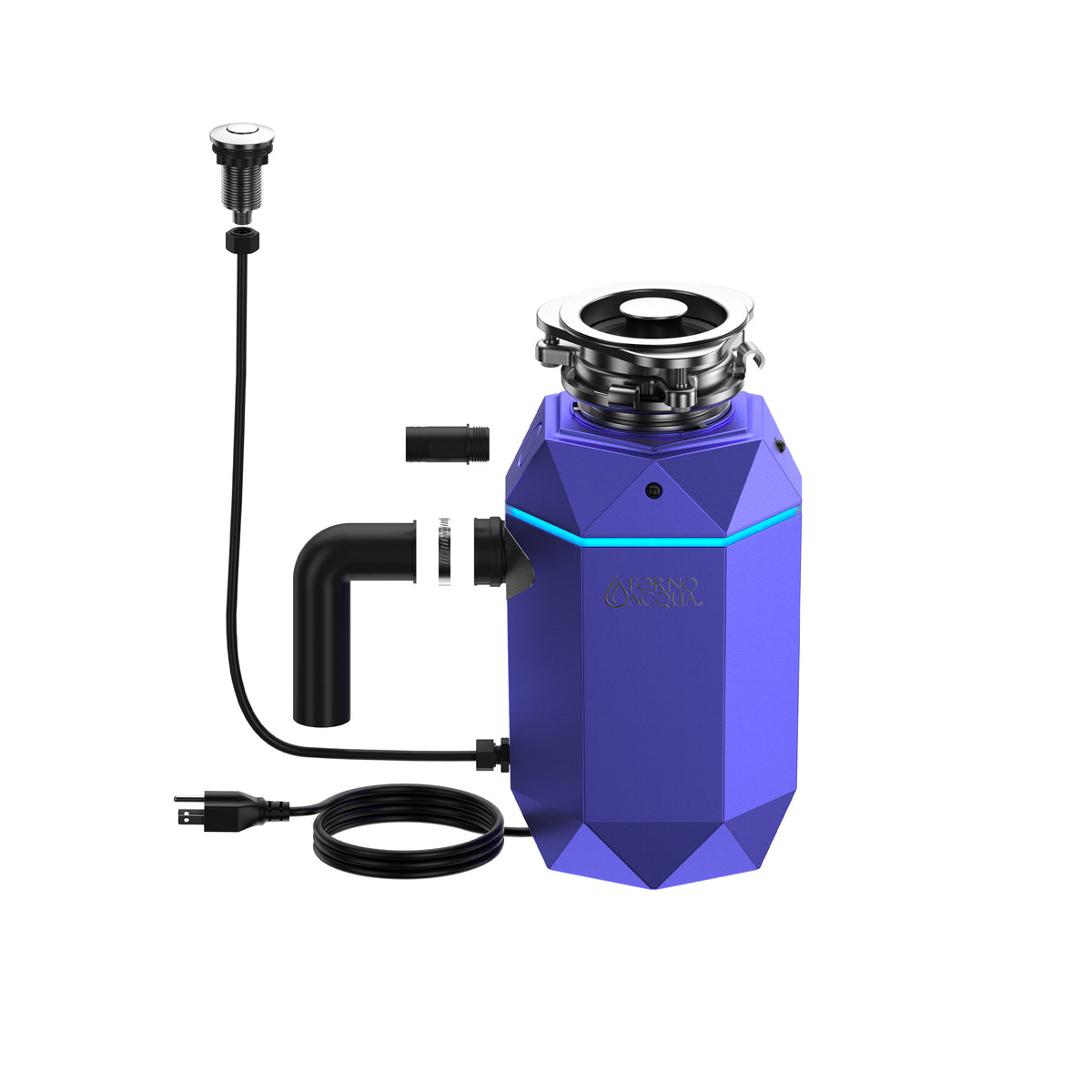 FORNO ACQUA BrightDIAMOND Amethyst 1HP Super Quiet Garbage Disposal Corded with Motion Sensor Cabinet Light & Pre-Wired Air Switch