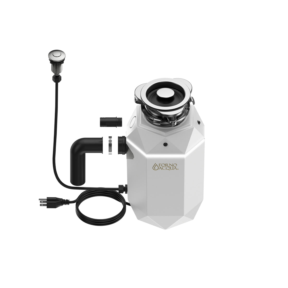 FORNO ACQUA BrightDIAMOND Moonstone 3/4HP Super Quiet Garbage Disposal Corded with Motion Sensor Cabinet Light & Pre-Wired Air Switch