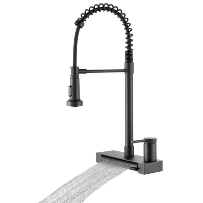 FORNO ACQUA  Black 4 function pull-Down Waterfall Kitchen Faucet