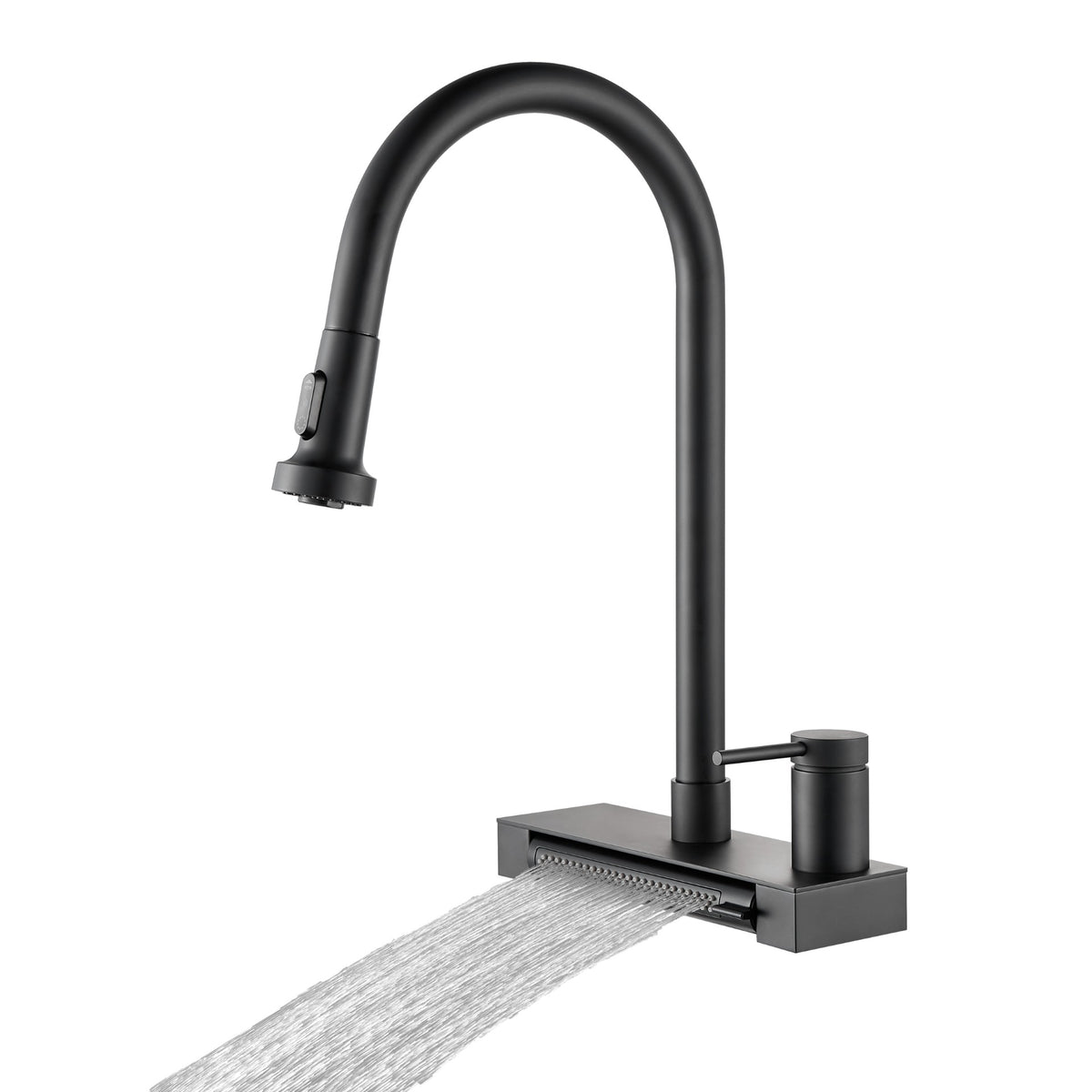 FORNO ACQUA Black 4 Function Waterfall  Pull-Down Kitchen Faucet