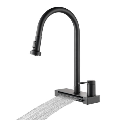 FORNO ACQUA Black 4 Function Waterfall  Pull-Down Kitchen Faucet