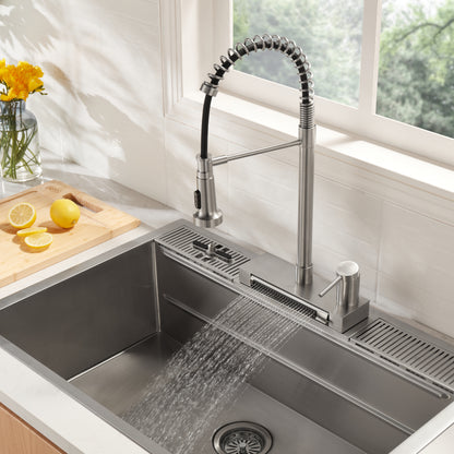 FORNO ACQUA Stainless Steel 4 Function  Pull-Down Waterfall Kitchen Faucet